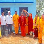 Enthused by the construction of community toilets, the villagers welcomed the head of the Panchayat